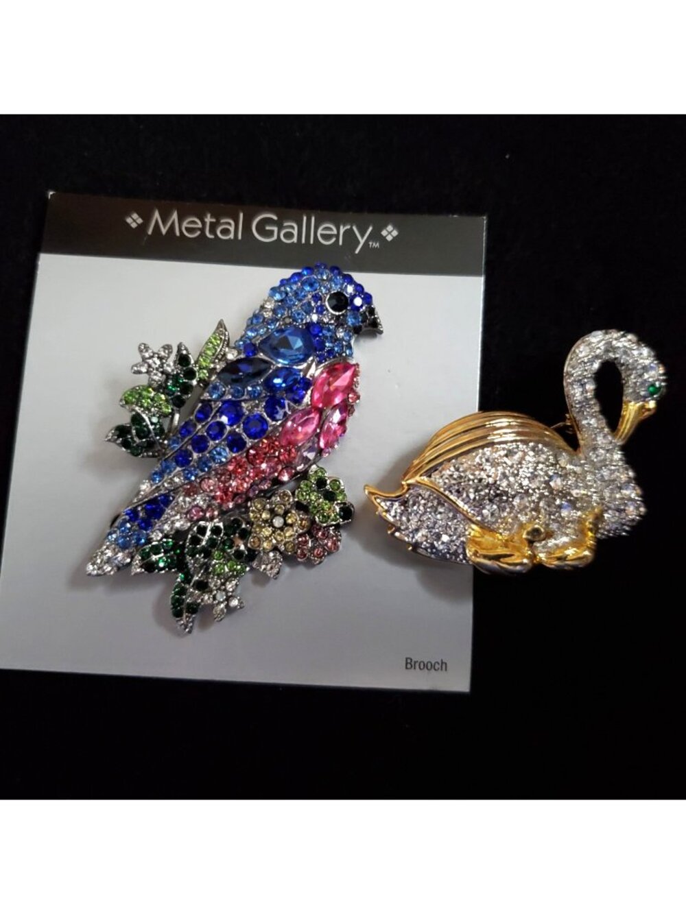 Bird Brooches Rhinestone Lot of 2 2.5" READ